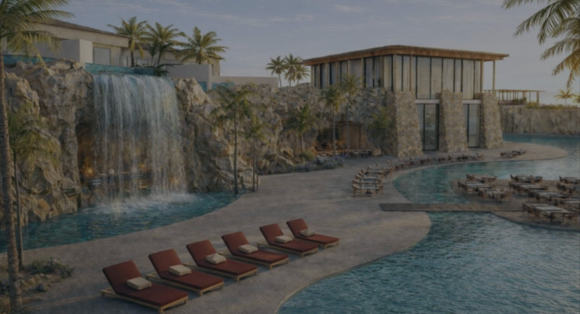 Pavilion and waterfall feature